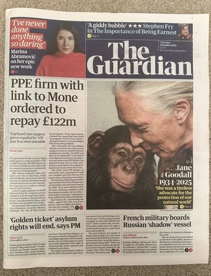 The Guardian 2nd October 2025 02.10.25 Jane Goodall Tribute & Marina Abramovic