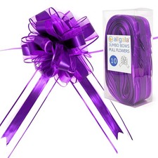 Allgala 10-PC 8" Jumbo Organza Ribbon Pull Flower Bow, 2.5" Wide, Purple