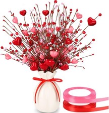 JUNEBRUSHS Valentine  s Day Picks, Artificial Berry Stems Heart Shaped Berry Pick