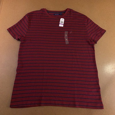 Nautica Mens 2X-Large Zinfandel Red Striped Short Sleeve Crew Neck T-Shirt NWT