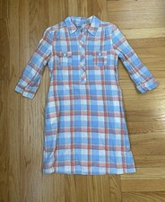 Old Navy Linen & Cotton Dress 3/4 or Short Sleeve - Blue Orange Spring Plaid XS