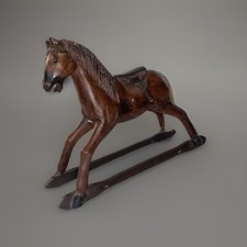 Vintage Primitive Antique Hand Carved Wood Horse With Hair Tail Leather Saddle