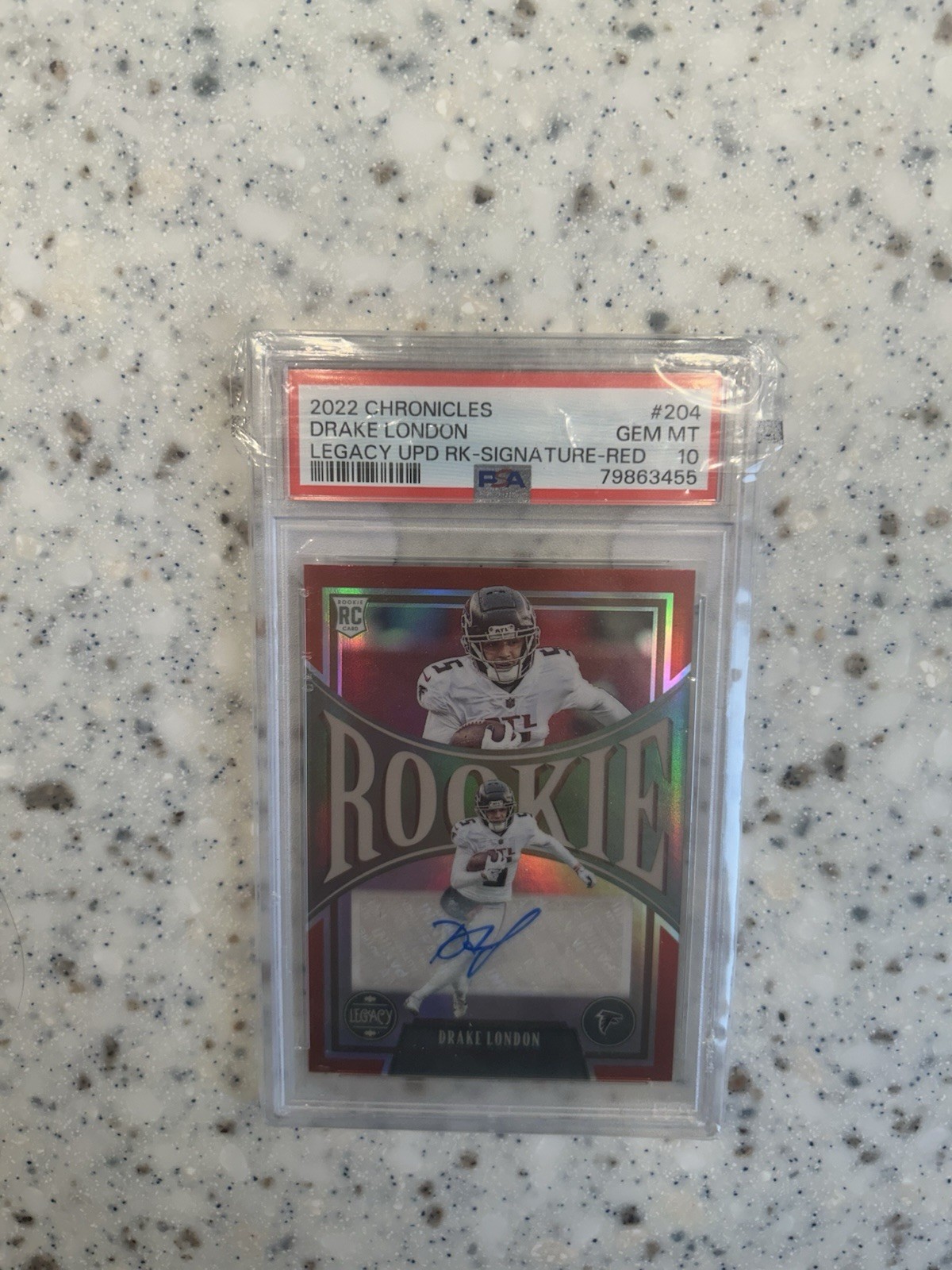 2022 Panini Chronicles Drake London #204 Red Auto /35 PSA 10 Falcons Rookie