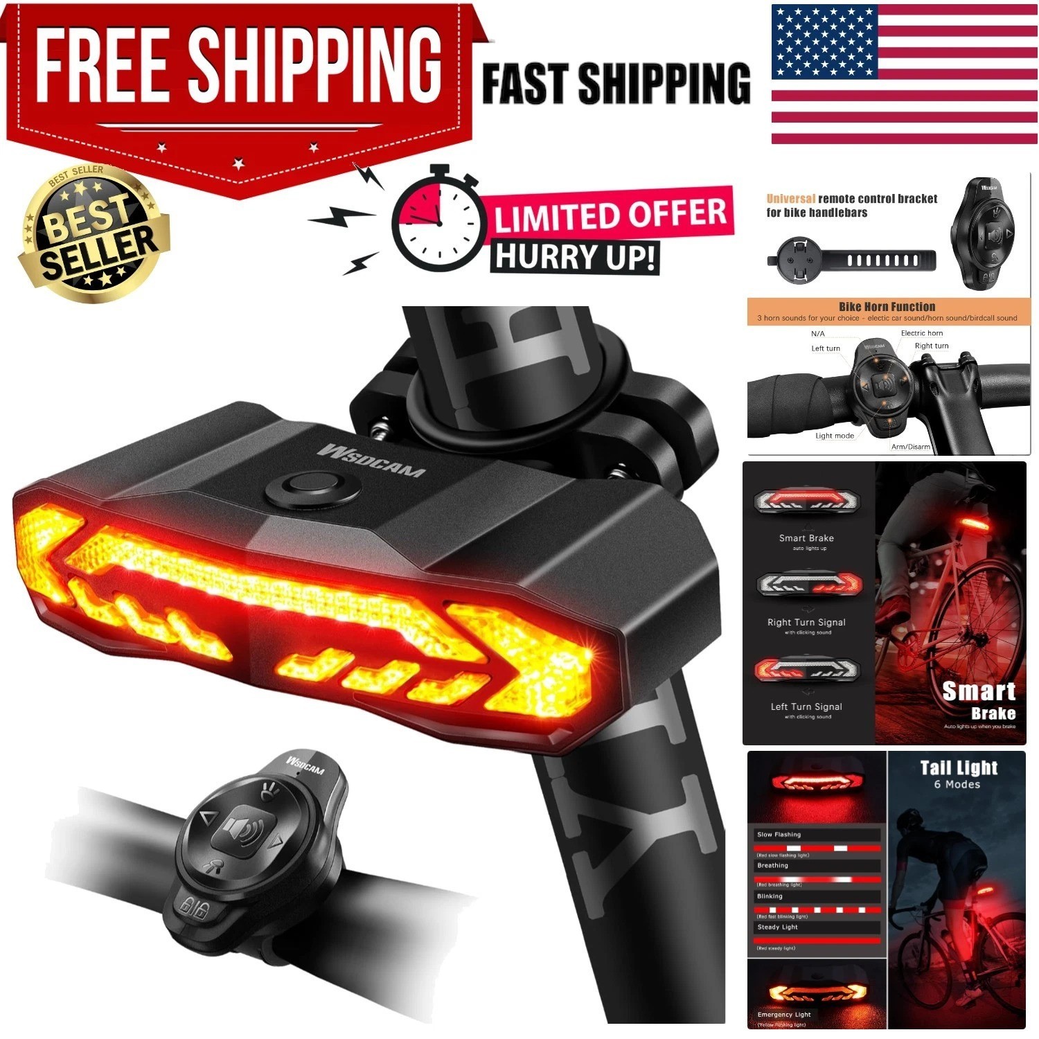 Smart Bike Light with Turn Signals, Brake Light, and Alarm Horn - Auto ON/Off...