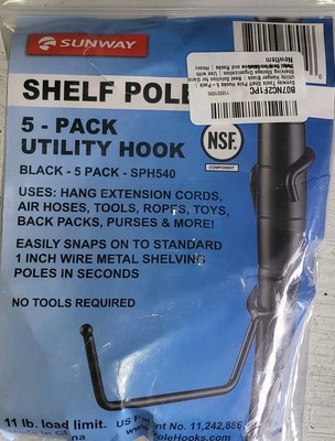 Sunway Shelf Pole Hooks 5-Pack Black All Purpose Garage Racks 