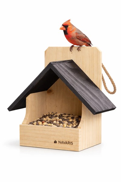 Navaris Vogelhaus Nistkasten Holz Wetterfest Futterhaus Garten Balkon Schwarz-image