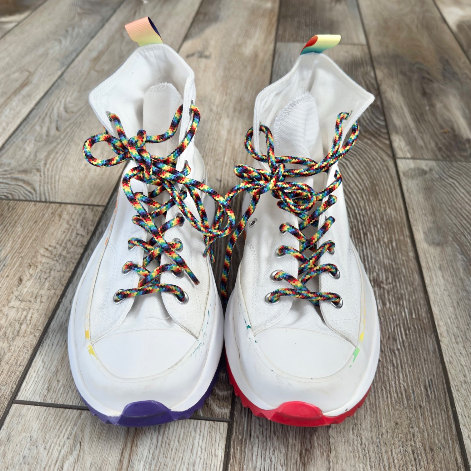 Converse Run Star Hike Hi Mens US 9.5 Womens 11 170824C White Rainbow Pride Read thumbnail 5