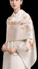 100% Silk mulberry Scarf Women shawl Wrap neckerchief floral beige yellow HD1-49