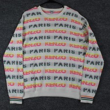 Kenzo Paris Sweater Womens Medium All Over Logo Jacquard Crewneck Multi Luxury