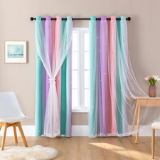 Blackout Curtains 90 Inches Long for Girls Bedroom, Room Darkening Grommet Wi...