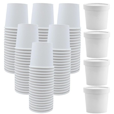 60 Pack 12 oz White Paper Ice Cream Cups with Lids, To Go Soup Containers Des...