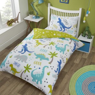Roarsome Dinosaurs Bettbezug Kinder Jungen Einzelbett Steppdecke Bettwäsche Set Grün Blau