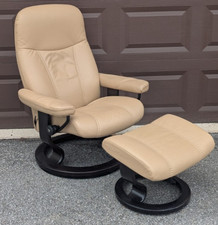 Ekornes Stressless Medium 'Latte' Leather 'Consul' Swivel Recliner  Ottoman