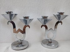 Original 1930s Art Deco Period Chrome Candelabra RD 1937 Pair
