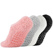 4 Pairs Fuzzy Slipper Socks Womens,Warm Cozy Non-Slip Grey/White/Black/Pink