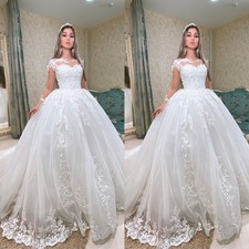 Elegant Wedding Dresses Lace Long Sleeves White Ivory A Line Bridal Gowns