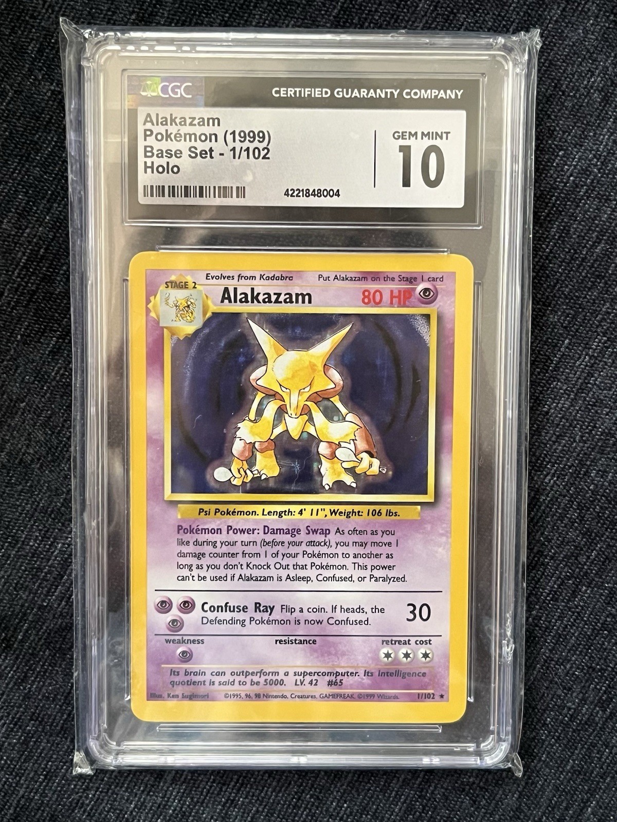 CGC 10 GEM MINT Alakazam 1999 Base Set 1/102 Holo Pokemon Card