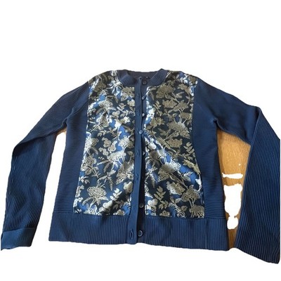 Doncaster Collection XS Blue Gold Floral Cardigan Old Money Preppy Grandma Mom