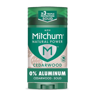 Mitchum Men's Natural Power Deodorant Solid, Cedarwood, 24HR Protection, Vegan,