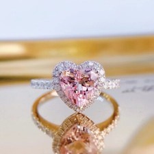 925 Silver Pink Shinning Cubic Zirconia Love Heart Shaped Adjustable Ring