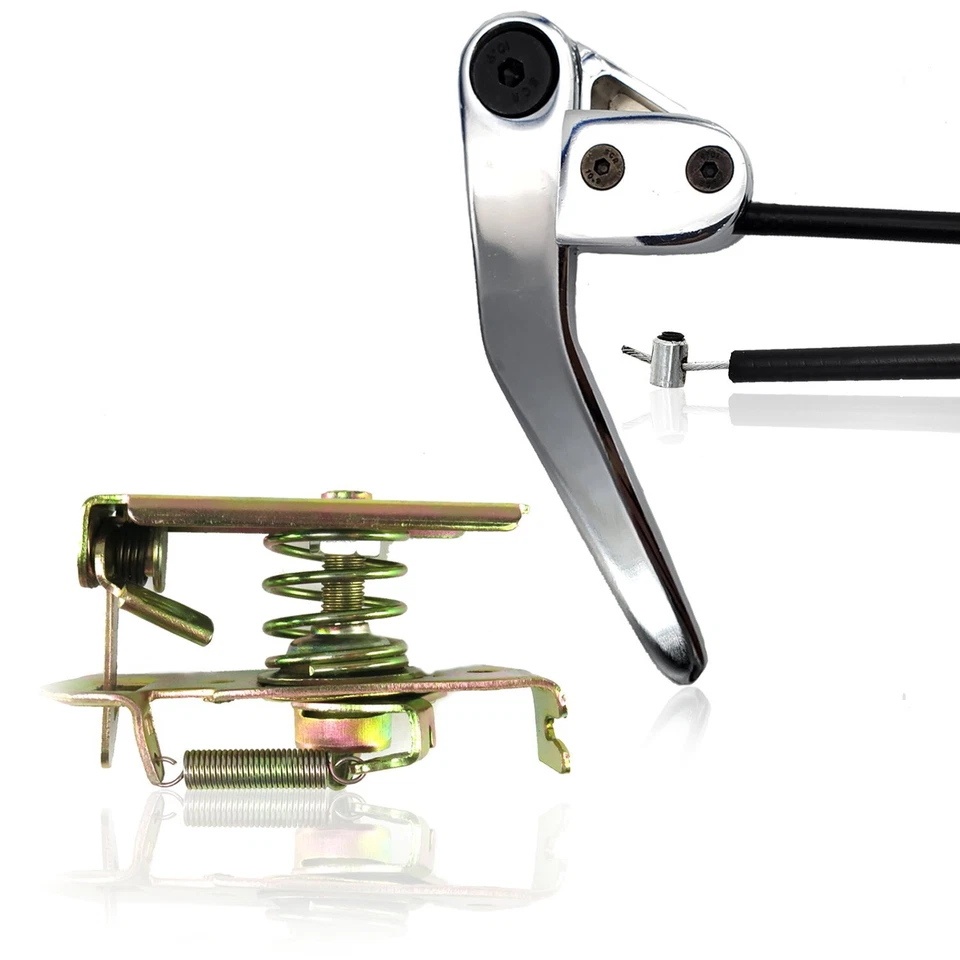 Hood Trunk Latch with Manual Billet Aluminum Pull Lever Release Kit Car Hot Rod - Image 2 of 4