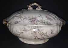 Vintage WARWICK Serving Tureen, Flowers & Gold Accents, 10-1/2" X 7-3/4" X 6"