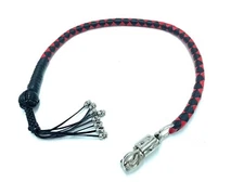42" Motorcycle Get Back Whip Black Leather Biker Whip for Handlebar Skulls 08