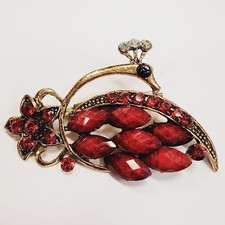 Vintage Swan Brooch Deep Red Glass Stones