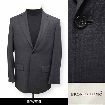 PRONTO UOMO mens solid charcoal gray WOOL sport coat suit jacket blazer 38 R