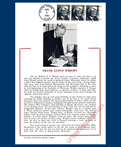 1280 Hammond Maxicard Frank Lloyd Wright 2c First Day Cover Maximum Card