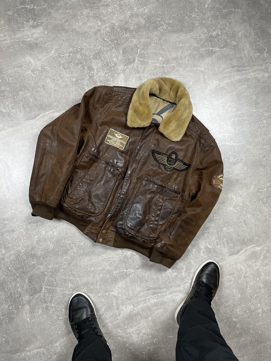 Vintage Brown Air Bomber Flight Leather Jacket Size L | eBay