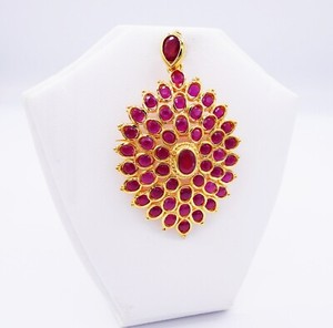 Authentic Red Gems 2 in 1 Pendant & Brooch 24K Thai Baht Yellow Gold Plated Jewelry Women