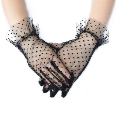 Floral Lace Polka Dot Short Gloves for Women Party Costumes Wedding Accessories
