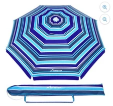 6.5ft Beach Umbrella Striped Design Sand Umbrella Breathable Sun Shelter 