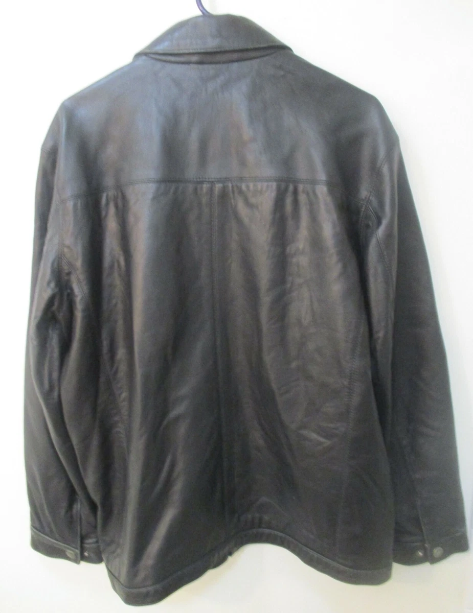 Men s JOSEPH ABBOUD Full Zip Black LEATHER JACKET Size M