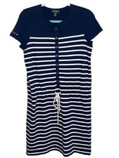 LRL Lauren Jeans Co Women's T Shirt Dress Medium Striped Cotton Preppy Nautical
