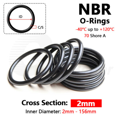 2mm Cross Section O-Rings NBR 70 Nitrile Rubber Oil Resistant Seals 2mm-156mm ID