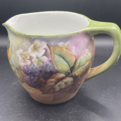 Hand Painted Vienna Austria Blackberries And Blooms Porcelain Pitcher