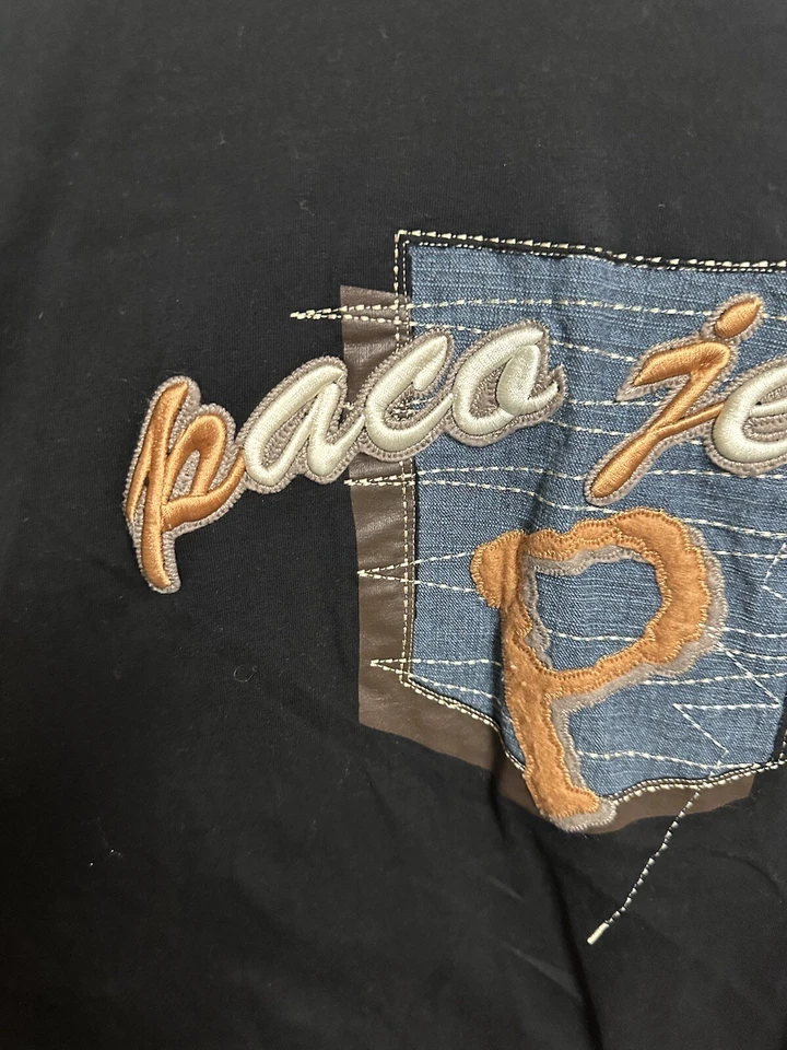 Vtg Paco Jeans T Shirt Size 2xl Black Embroidered Spellout Logo Crew Neck Cotton - Image 2 of 4