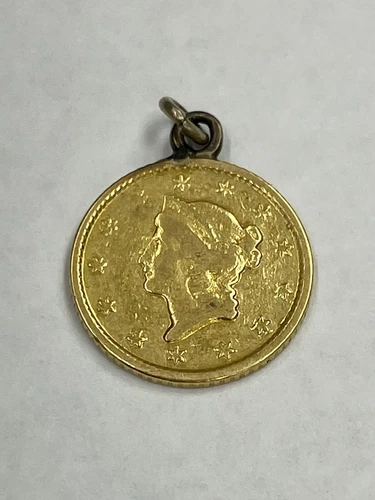 LOVE TOKEN, $1 GOLD LIBERTY COIN, ENGRAVED INITIALS ADDED BAIL (A15)
