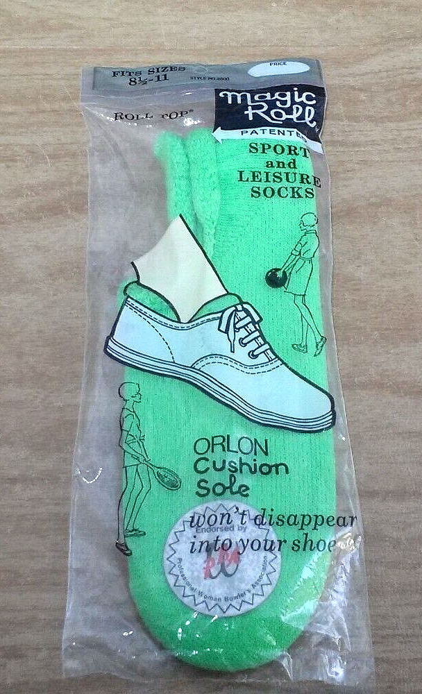 SAOLA Calze sportive vintage Magic Roll donna Orlon suola ammortizzata calze verdi NUOVE