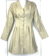 Nasty Gal Tunic Pleated Blouse US Size 2 Gold Sheen Long Sleeve Button Up NWT