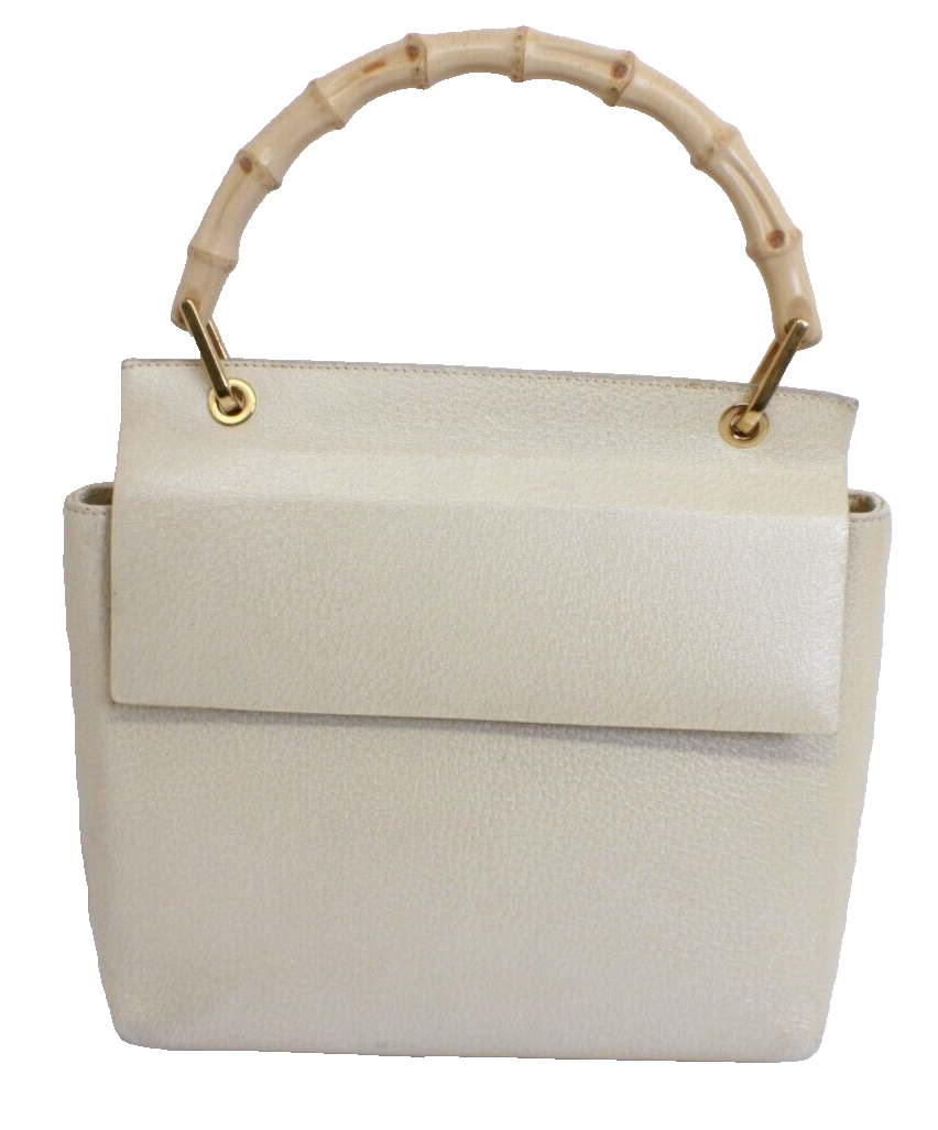 👜 Gucci White Bamboo Top Handle Leather Vintage and Unique