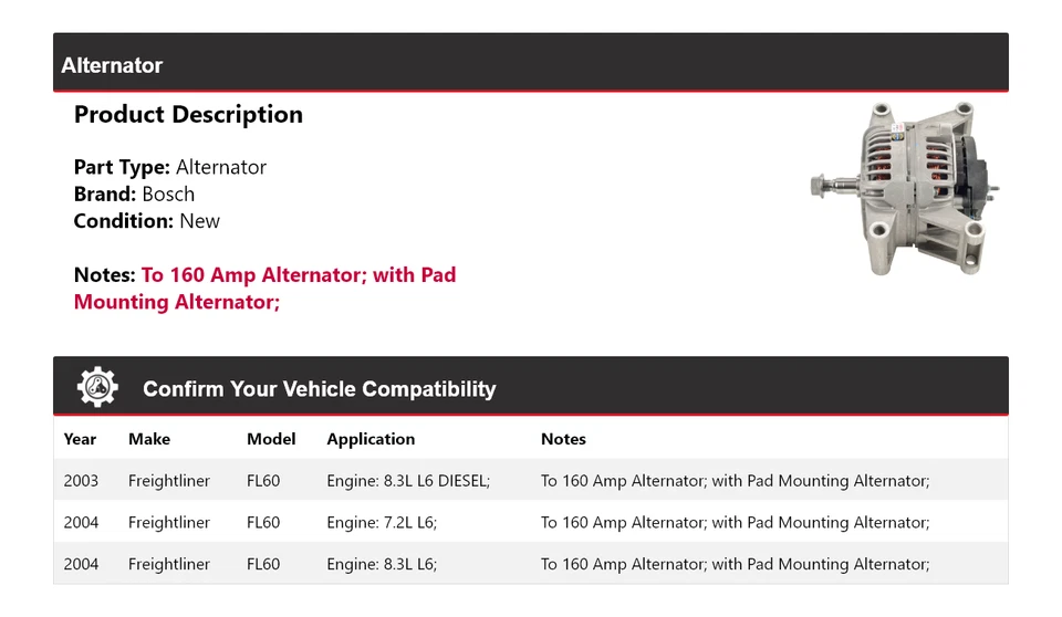 Alternador Bosch Freightliner FL60 2003-2004 (Nuevo) Foto 2 de 4