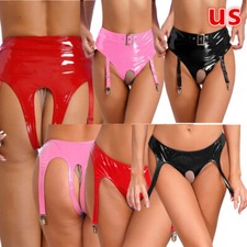 Women's Crotchless High Waisted Dance Festival Hot Pants with Metal Garter Clips