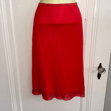Vtg 50s/60s Lorraine red nylon half slip with black  red embroidered hem
