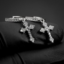 Mens Cz White Gold Sterling Silver Dagger Han...