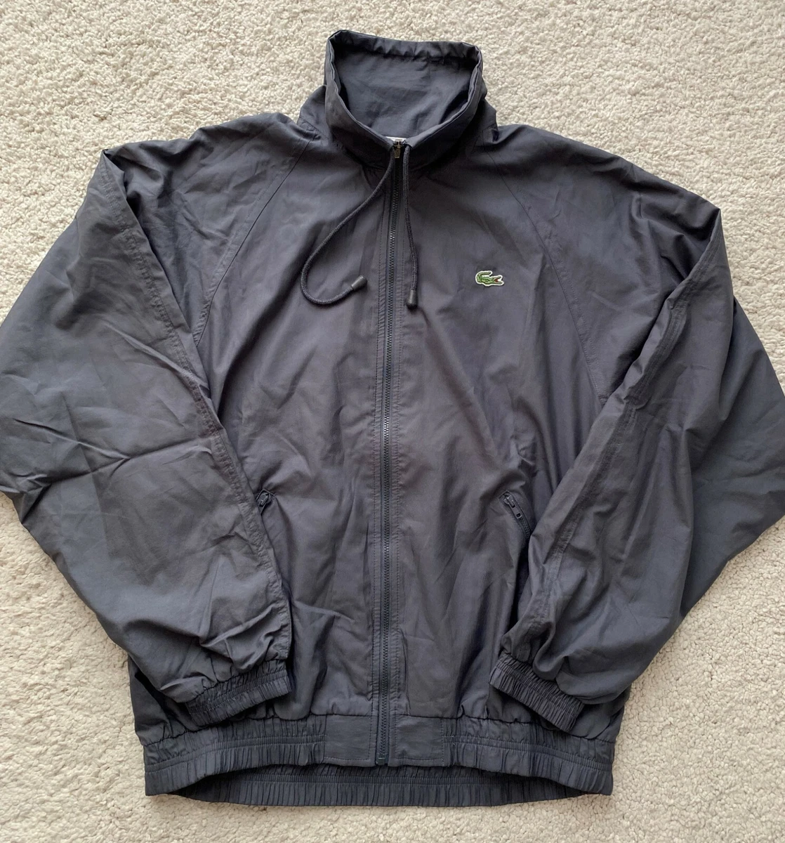 Lacoste Sport Vintage Mens Track Jacket Zip Jumper Gray Sweatshirt