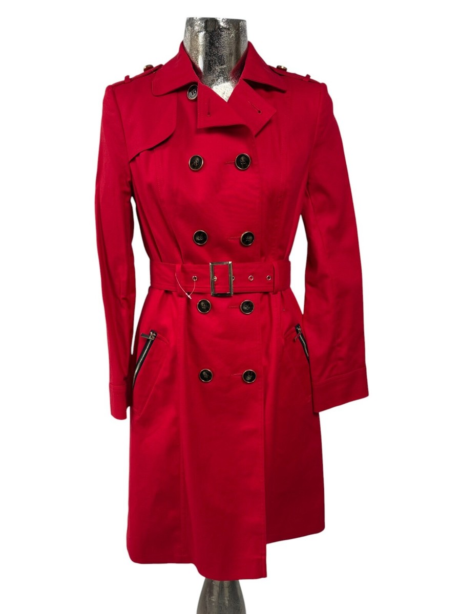 F&F Jacket TrenchCoat Size NEW Womens Red Cotton Belted Lined