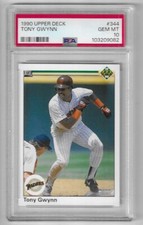 1990 Upper Deck Tony Gwynn #344 PSA 10 Gem Mint Baseball Card.